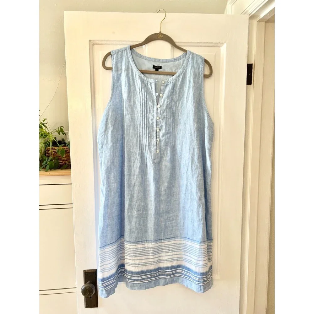 Talbots Women’s 16 Linen Shift Dress Seaside Stripe Lined Coastal Timeless Beach - Picture 3 of 11